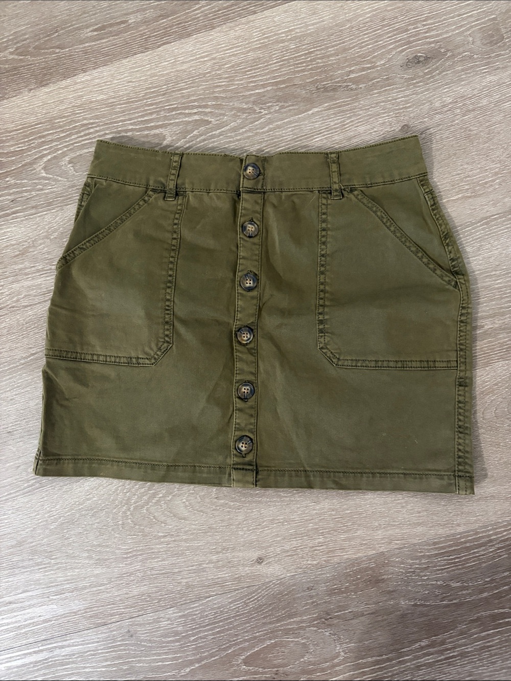 Garage Olive Button-Front Mini Skirt